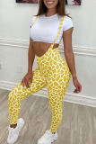 Yellow Casual Print Patchwork Skinny High Waist Pencil Full Print Bottoms