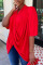 Red Casual Solid Split Joint Fold Asymmetrical V Neck T-Shirts