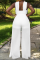 White Sexy Solid Mesh Halter Straight Jumpsuits