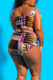 Plaid Sexy Print Multicolor Swimsuit Set
