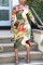 Green Fashion Printing Round Neck Long Sleeve Dress (Without Waist Chain)