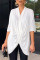 White Casual Solid Split Joint Fold Asymmetrical V Neck T-Shirts