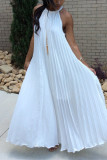 White Fashion Sexy Sleeveless Loose Pleated Dress