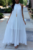 White Fashion Sexy Sleeveless Loose Pleated Dress