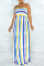 Yellow Blue Sexy Striped Print Hollowed Out Split Joint Backless Strapless Strapless Dress Dresses