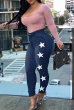 Light Blue Fashion Casual The stars Printing Plus Size Jeans