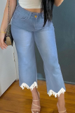 Blue Casual Solid Tassel Plus Size Jeans