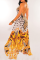 Yellow Bohemian Print Patchwork Spaghetti Strap Irregular Dress Dresses