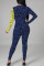 Blue Yellow Red Sexy Letter Print Patchwork V Neck Skinny Jumpsuits