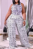 Pink Fashion Casual Print Vests Pants O Neck Sleeveless Two Pieces