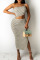 Light Brown Casual Striped Print Hollowed Out Split Joint Slit Oblique Collar Pencil Skirt Dresses