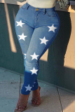 Light Blue Fashion Casual The stars Printing Plus Size Jeans