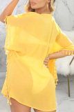 Yellow Sexy Solid Tassel Dresses