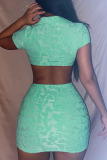 Green Sexy Solid Hollowed Out Patchwork Buckle Turndown Collar Pencil Skirt Dresses