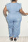 Dark Blue Fashion Casual Solid With Belt O Neck Plus Size Jumpsuits