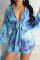 Blue Casual Patchwork Tie-dye Turndown Collar Two Pieces