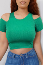Green Sexy Solid Split Joint O Neck T-Shirts