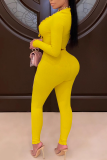 Yellow Sexy Solid Patchwork U Neck Long Sleeve Two Pieces