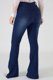 Light Blue Fashion Casual Solid Split Joint Slit Plus Size Jeans