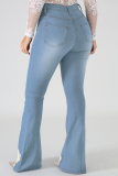 Blue Fashion Casual Solid Split Joint Slit Plus Size Jeans