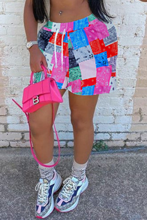 Pink Fashion Casual Print Basic Plus Size Shorts