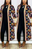 Multicolor Fashion Casual Extended Print Cape Coat