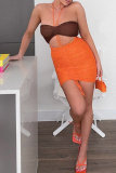 Orange Sexy Solid Draw String Halter Pencil Skirt Dresses