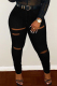 Black Fashion Casual Solid Ripped Without Belt Plus Size Jeans