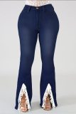 Light Blue Fashion Casual Solid Split Joint Slit Plus Size Jeans