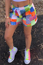 Green Fashion Casual Print Basic Plus Size Shorts