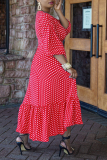 Red Casual Dot Flounce V Neck Irregular Dress Plus Size Dresses