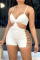 White Sexy Solid Hollowed Out Chains Backless Zipper Spaghetti Strap Skinny Romper