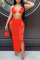 Tangerine Sexy Solid Hollowed Out Patchwork Frenulum Backless Swimwears