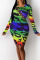 Multi-color Sexy Print Hollowed Out Split Joint Frenulum O Neck Pencil Skirt Dresses