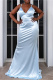 Blue Fashion Sexy Plus Size Solid Backless Strap Design Spaghetti Strap Evening Dress