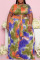 Green Casual Print Tie Dye Bandage Patchwork O Neck Plus Size Two Pieces