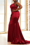 Red Fashion Sexy Plus Size Solid Backless Strap Design Spaghetti Strap Evening Dress