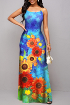 Multicolor Casual Print Patchwork Spaghetti Strap Straight Dresses