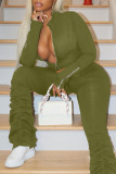 Khaki Casual Solid Patchwork Fold Zipper Turtleneck Long Sleeve Two Pieces