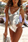 Silver Sexy Sleeveless One-piece Swimsuit