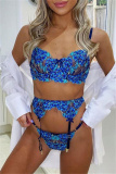 Blue Fashion Sexy Embroidery See-through Backless Lingerie