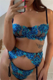 Blue Fashion Sexy Embroidery See-through Backless Lingerie