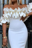 White Fashion Sexy Solid Color Off Shoulder Dress