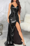 Black Sexy Solid High Opening Cake Skirt Dresses