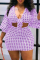 Purple Sexy Casual Print Bandage V Neck Plus Size Two Pieces