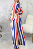 Stripe Casual Striped Patchwork V Neck Straight Jumpsuits