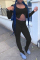 Black Fashion Casual Solid Slit O Neck Long Sleeve Two Pieces