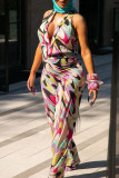 Multi-color Sexy Casual Print Basic V Neck Regular Jumpsuits