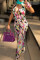 Multi-color Sexy Casual Print Basic V Neck Regular Jumpsuits