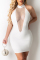 White Sexy Patchwork See-through Backless Strap Design Halter Sleeveless Dress